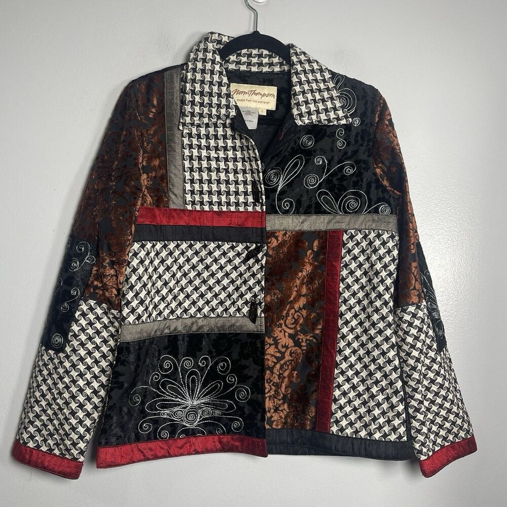 NORM THOMPSON Velvet Silk Colorblock Jacket Small Multicolor Patchwork Artsy